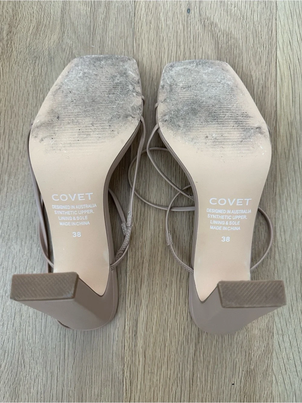 COVET Madison Strappy Nude Square-Toe Block Heel